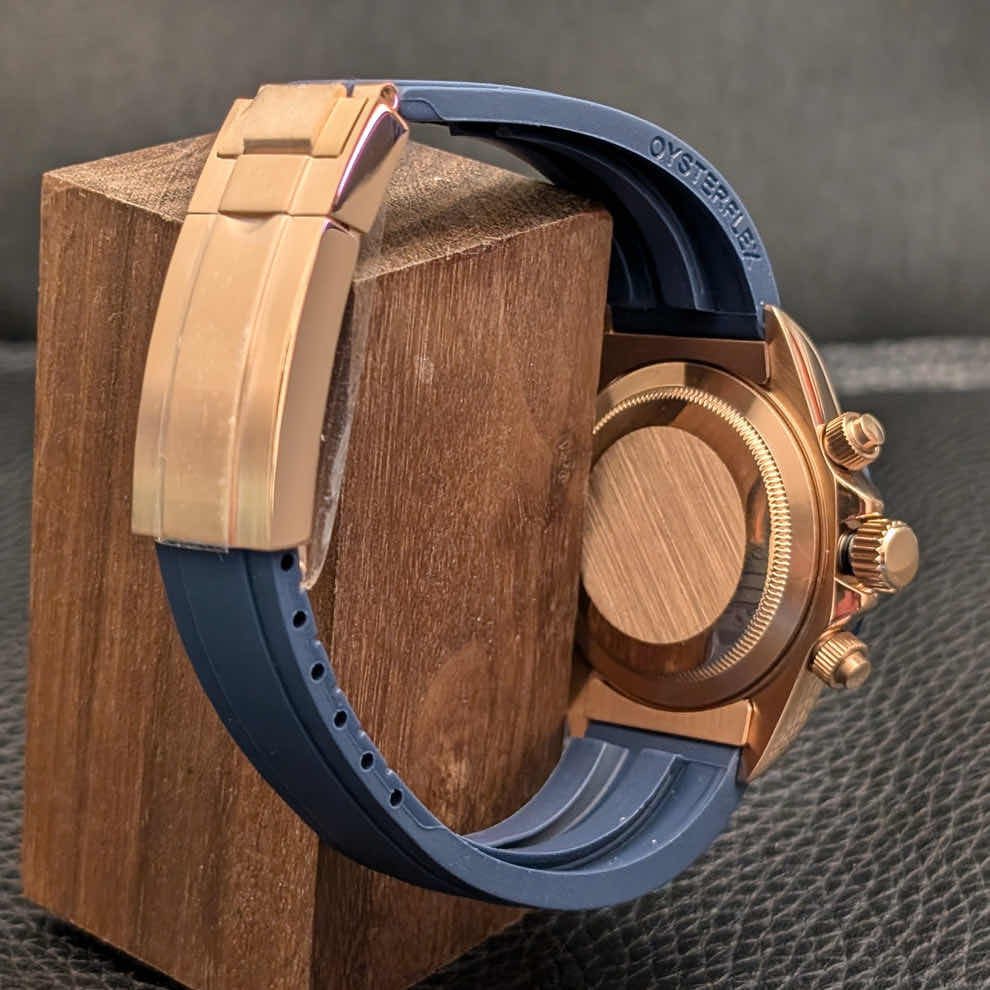 ModTime rose gold and blue Daytona Mod Rose Gold Blue Dial Rubber Strap watch travel accessory for custom watches - additional product detail