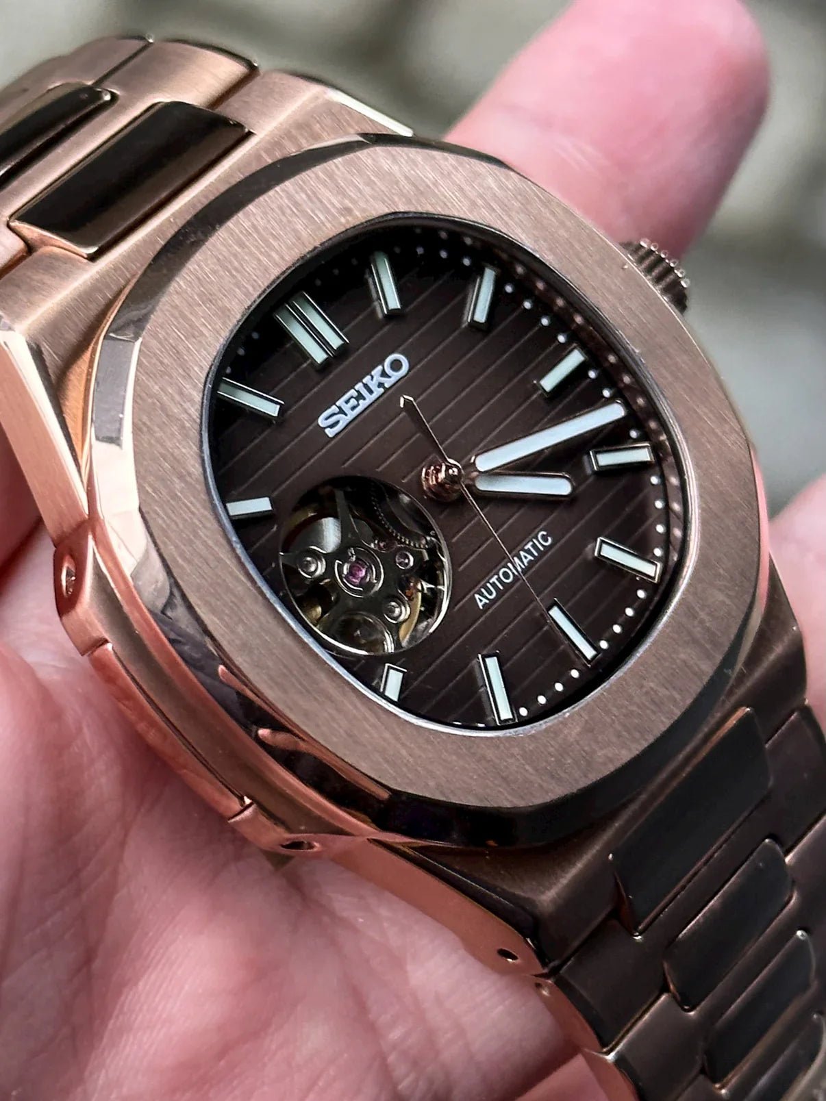 NAUTILUS MOD ROSE GOLD ( BLACK DIAL OPEN HEART ) by Mein Shop – ModTime