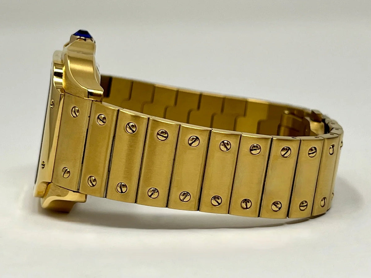 Montre automatique ModTime de style Santos — configuration aux tons dorés et blancs (NH38), bracelet aux tons dorés, têtes de vis apparentes, vue de côté