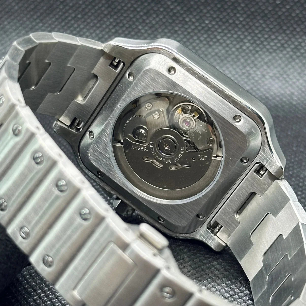 Seiko Mod Santos Silver Case Skeleton Dial, NH34 Automatic Movement, Sapphire Crystal, 904L Stainless Steel - ModTime