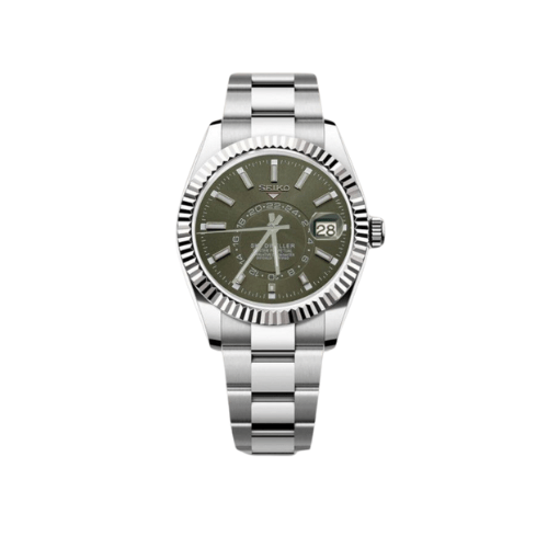 Montre automatique ModTime de style Sky-Dweller — configuration cadran vert (NH35), cadran vert, lunette cannelée, vue de face