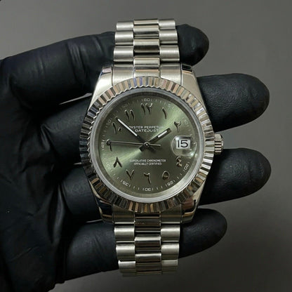 DATEJUST MOD SILVER ARABIC OLIVE GREEN DIAL PRESIDENT