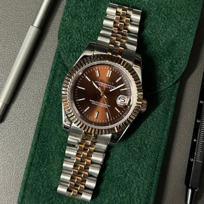 Seiko Mod DateJust Two-Tone Brown Chocolate Dial Jubilee, NH35 Automatic Movement, Sapphire Crystal, 904L Stainless Steel