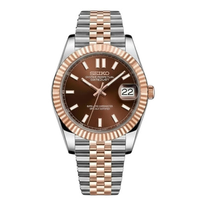 Seiko Mod DateJust Two-Tone Brown Chocolate Dial Jubilee, NH35 Automatic Movement, Sapphire Crystal, 904L Stainless Steel