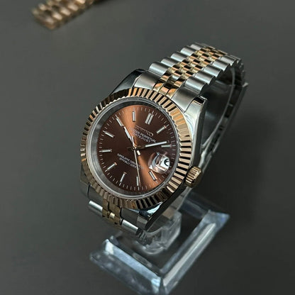 Seiko Mod DateJust Two-Tone Brown Chocolate Dial Jubilee, NH35 Automatic Movement, Sapphire Crystal, 904L Stainless Steel