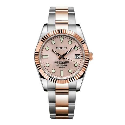 Seiko Mod DateJust Two-Tone Pink Panther Dial Oyster, NH35 Automatic Movement, Sapphire Crystal, 904L Stainless Steel ModTime