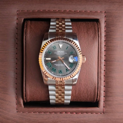 Seiko Mod DateJust Wimbledon Two-Tone Silver Dial Jubilee, NH35 Automatic Movement, Sapphire Crystal, 904L Stainless Steel