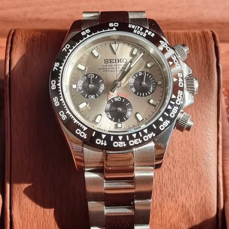 Daytona Mod Champagne Dial Oyster chronograph Seiko mod style watch with VK63 movement by ModTime - additional product view