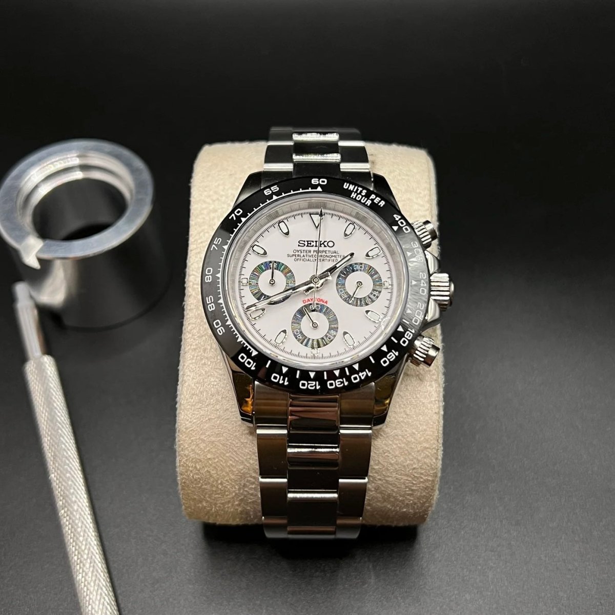 DAYTONA CHRONOGRAPH WATCH MOD SILVER PANDA DIAL by ModTime - product view