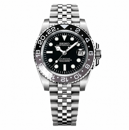 GMT WATCH MOD BRUCE WAYNE DIAL — NH35 configuration illustration; three hands and date, no additional GMT hand