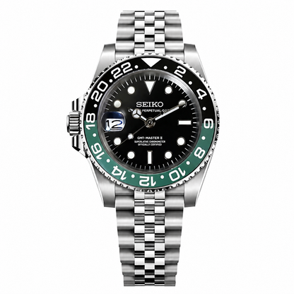 GMT WATCH MOD SPRITE DIAL JUBILEE — NH35 configuration illustration; three hands and date, no additional GMT hand