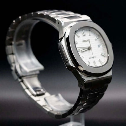 Seiko Mod Nautilus Silver Case Snow White Dial, NH35 Automatic Movement, Sapphire Crystal, 904L Stainless Steel - ModTime