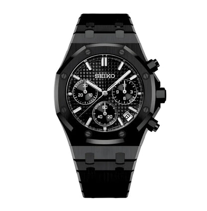 Royal Oak Chronograph Mod All Black black integrated bracelet Seiko mod style watch with VK63 movement by ModTime - front product view