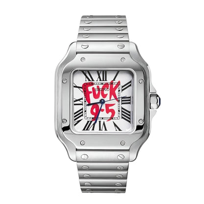 Santos Mod Silver 9-5 White Dial silver and white Seiko mod style watch with NH35 automatic movement by ModTime - front product view