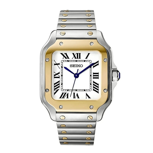 Seiko Mod Santos Two-Tone White Dial, NH38 Automatic Movement, Sapphire Crystal, 904L Stainless Steel - ModTime