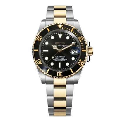 Submariner Mod Two Tone Night Dial Oyster dive-style Seiko mod style watch with NH35 automatic movement by ModTime - front product view