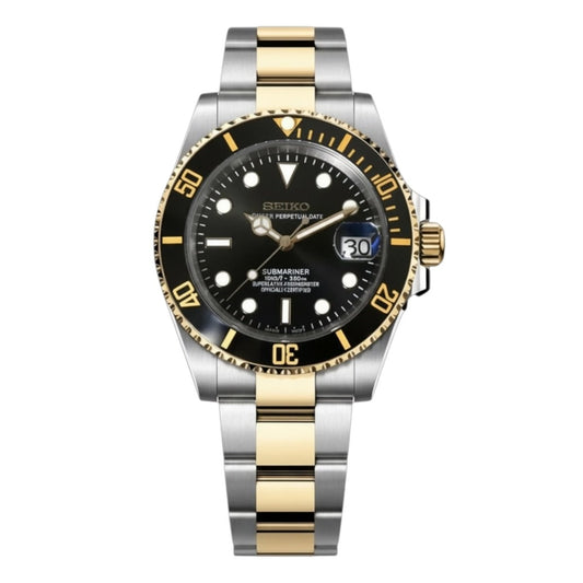 Seiko Mod Submariner Two-Tone Night Dial Oyster, NH35 Automatic Movement, Sapphire Crystal, 904L Stainless Steel - ModTime