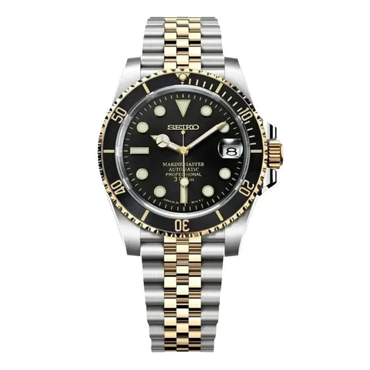 Seiko Mod Submariner Two-Tone Rotbeer Black Dial Jubilee, NH35 Automatic Movement, Sapphire Crystal, 904L Stainless Steel