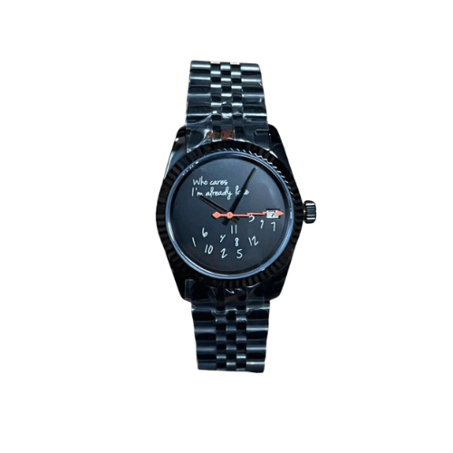 Who Cares All Black black Seiko mod style watch with NH35 automatic movement by ModTime - front product view