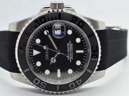 YachtMaster Black Dial Rubber Strap Seiko Mod NH35 Automatic Premium Watch – with sapphire, ceramic bezel and 904L steel case