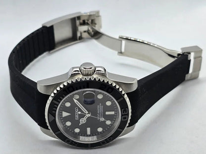 YachtMaster Black Dial Rubber Strap Seiko Mod NH35 Automatic Premium Watch – with sapphire, ceramic bezel and 904L steel case