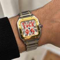 SANTOS WATCH MOD TWO-TONE SILVER WHITE DIAL — on wrist